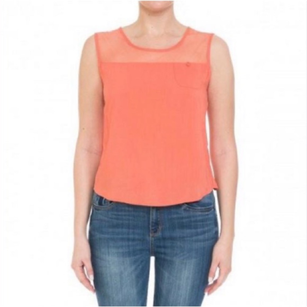 ❤️3X20 AMBIANCE Women Meshed Panel Back Buttons Coral Top | S